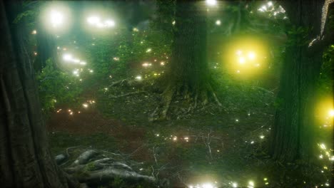 Glühwürmchen-Fliegen-Im-Wald